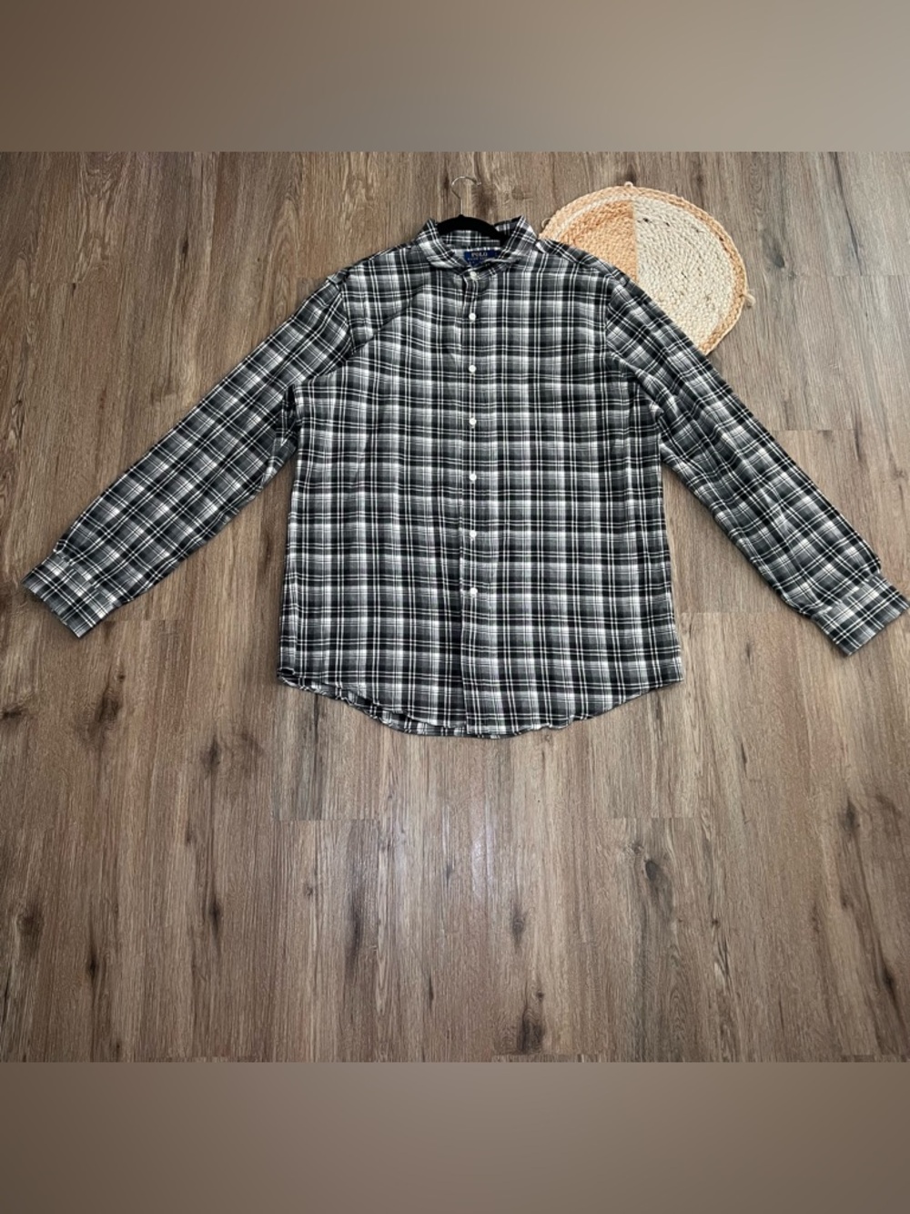 POLO RALPH LAUREN Slim Fit Black & Gray Plaid Button Down Long Sleeve Mens Shirt